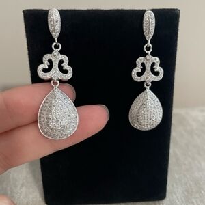 Elegant Silver And Crystal Drop Earrings